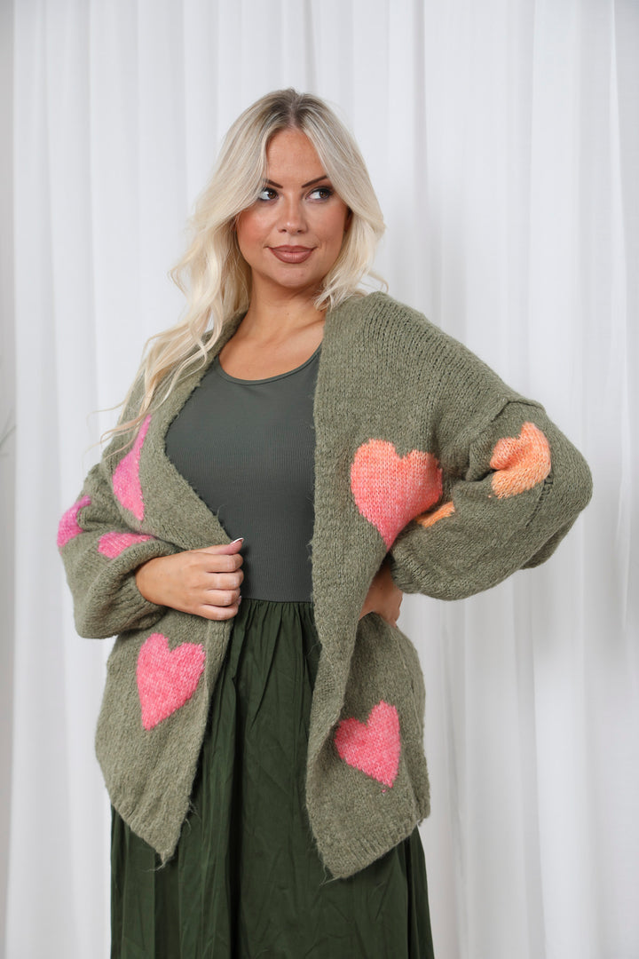 Julia Heart Cardigan Khaki