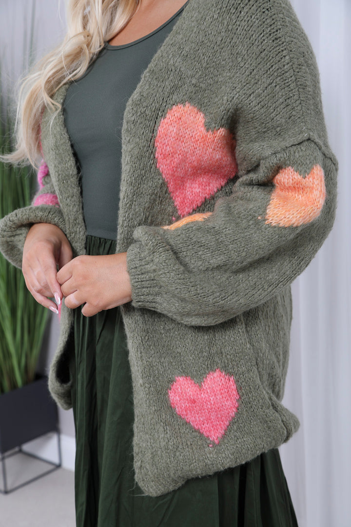 Julia Heart Cardigan Khaki