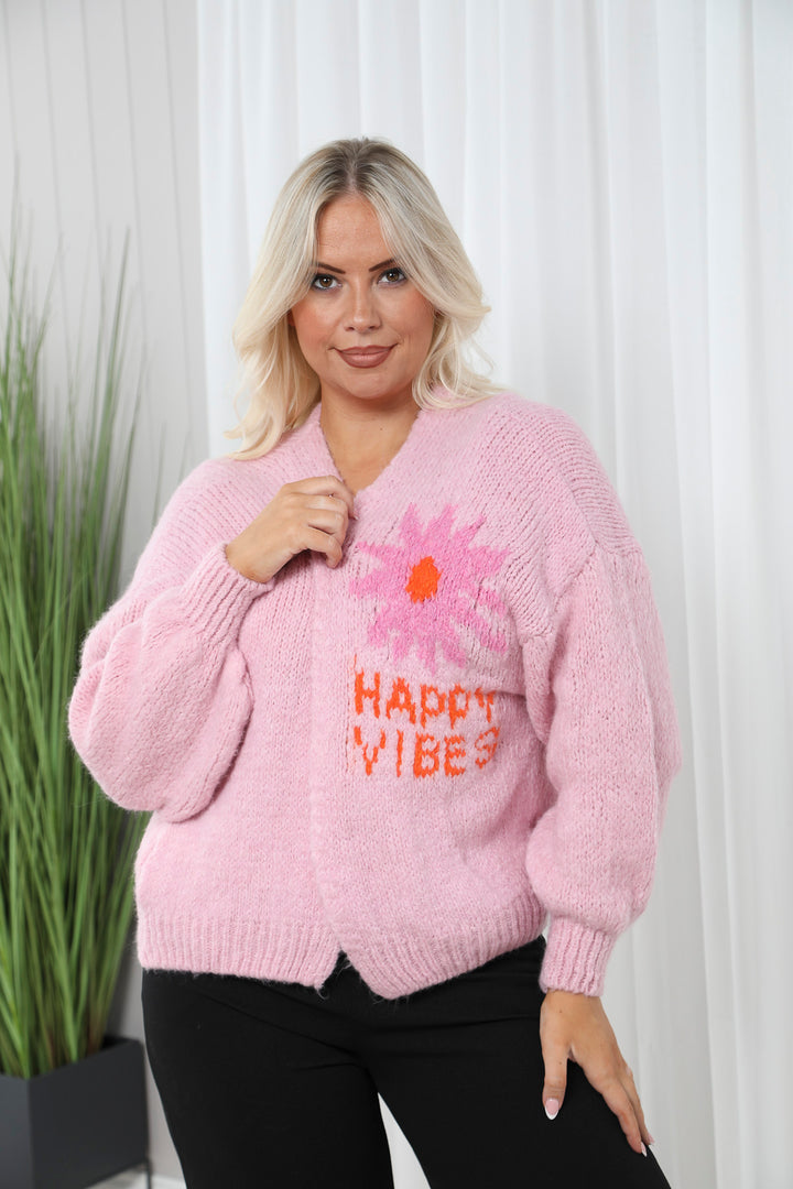 Happy Vibes Cardigan Pink