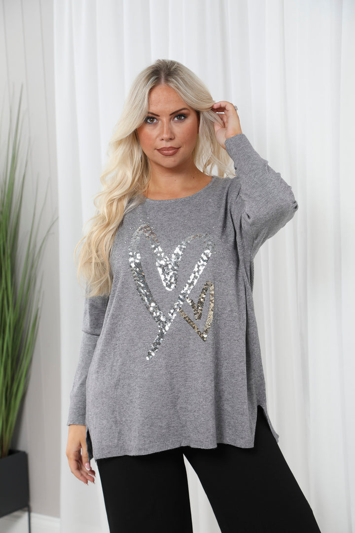 Heart sequin top Grey