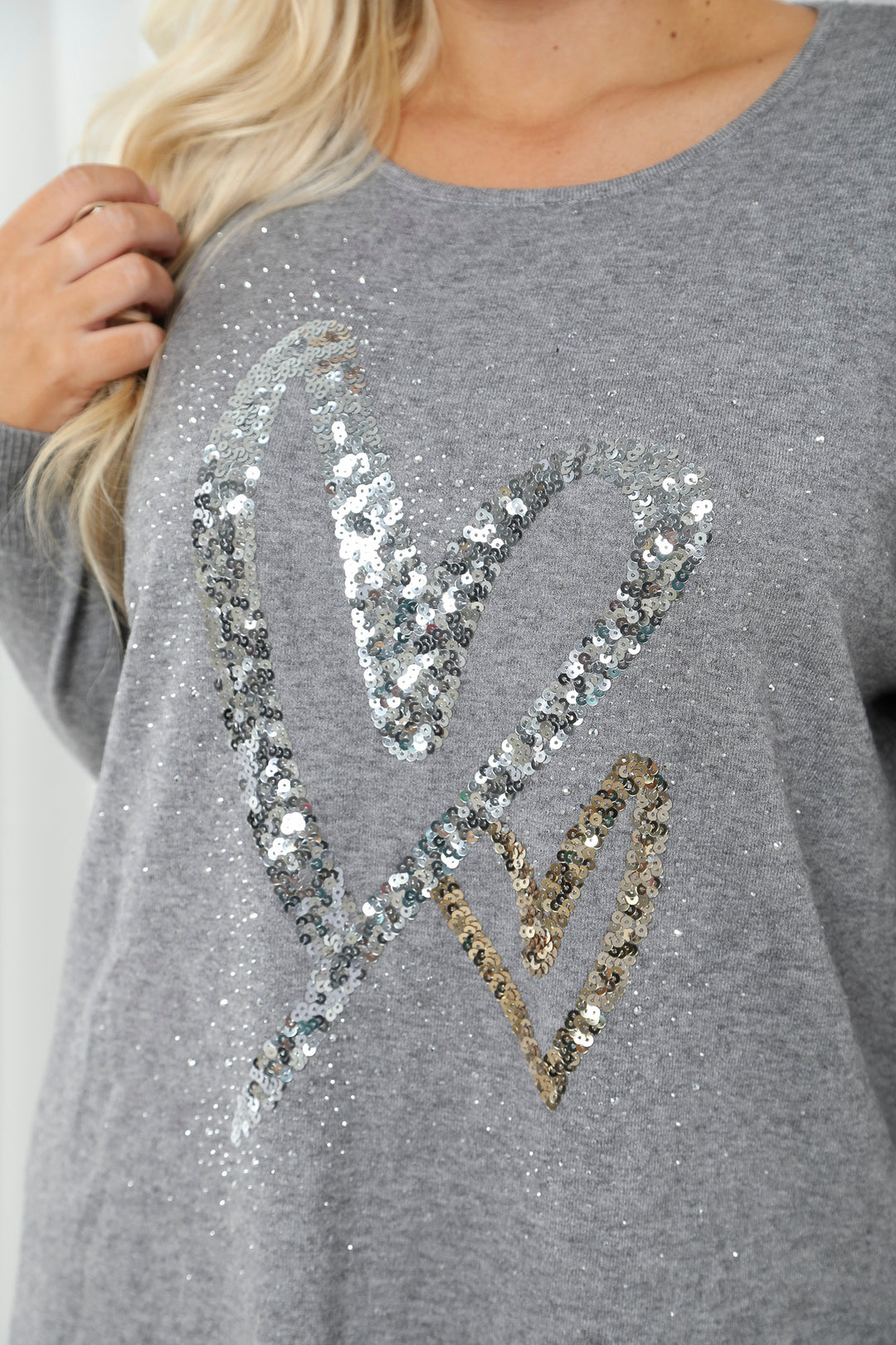 Heart sequin top Grey