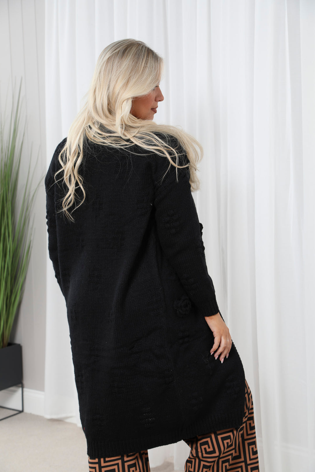 Rose Embossed Cardigan Black