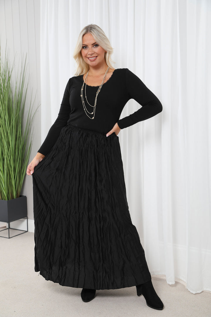 Crinkle Maxi Skirt Black