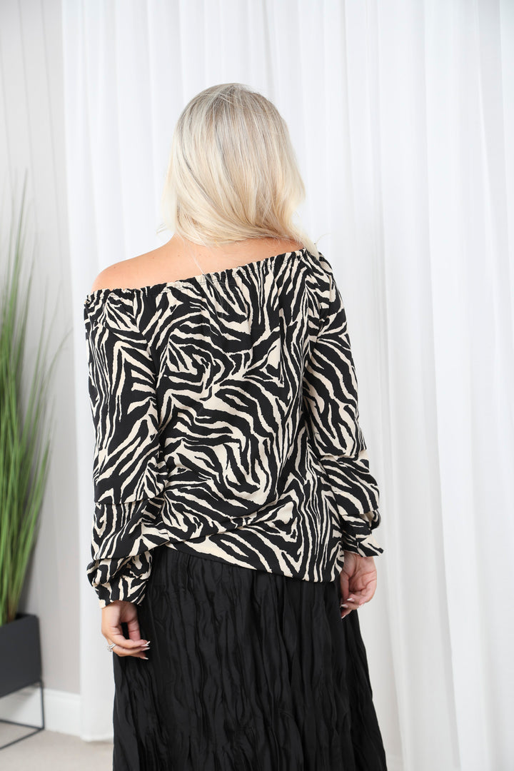 Zebra Print Gypsy Top Cream