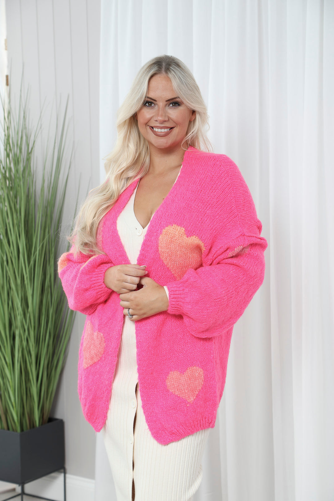 Julia Heart Cardigan Fuchsia