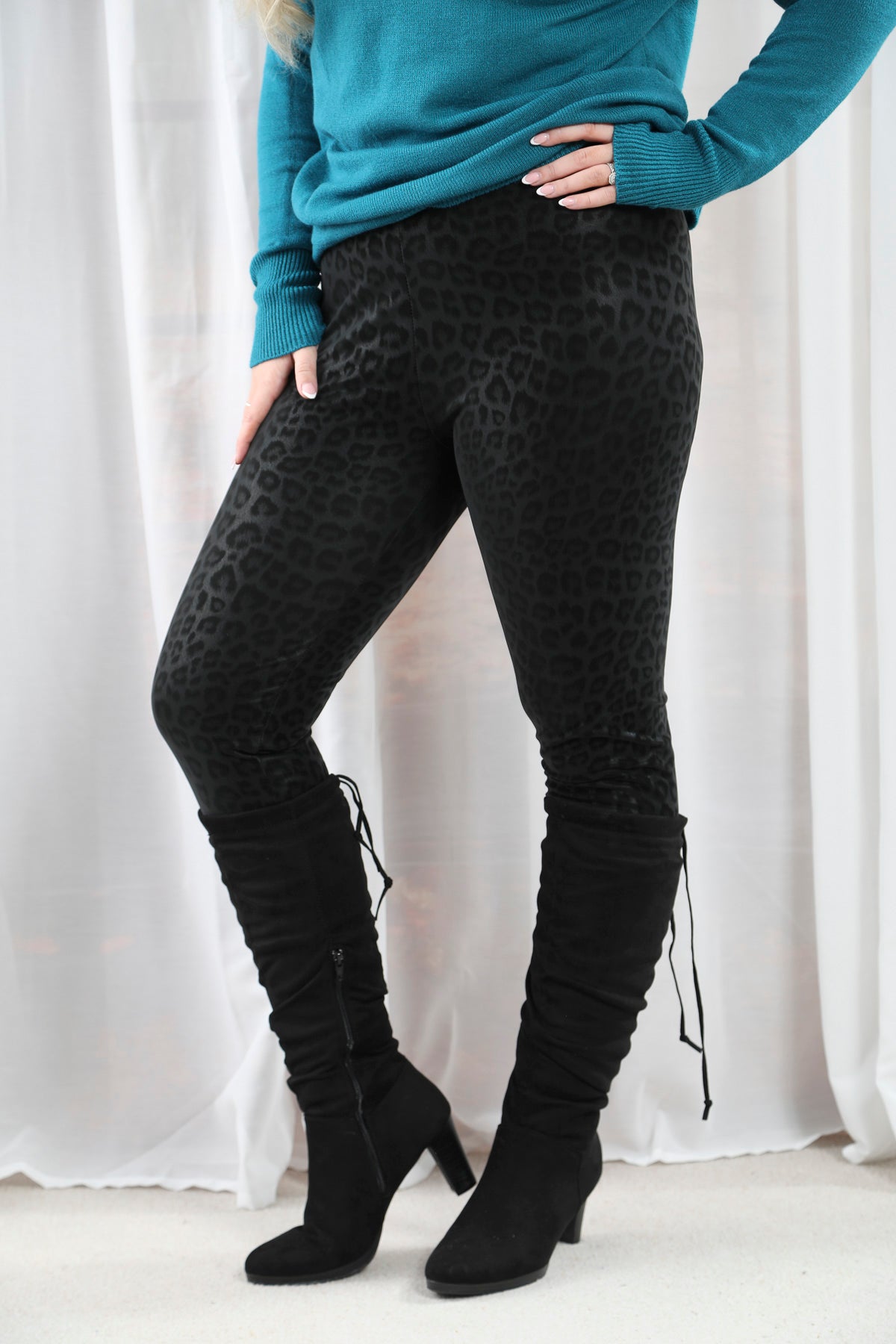 Laney Black Leopard Treggings Goose Island