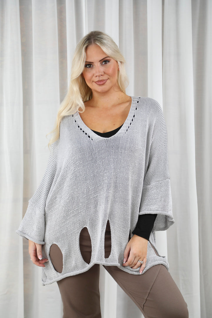 Fleur Knit Top Silver Grey