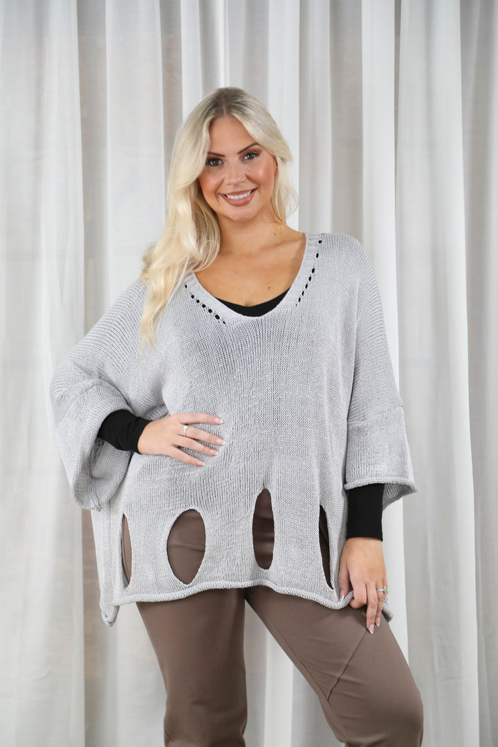 Fleur Knit Top Silver Grey