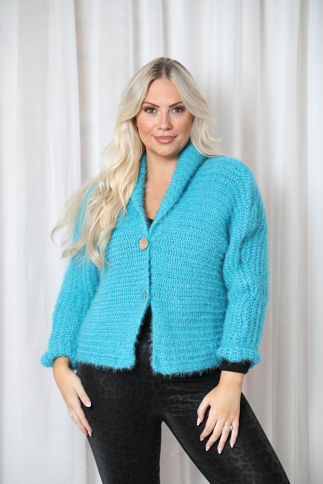 Millie Fluffy Cardigan Turquoise