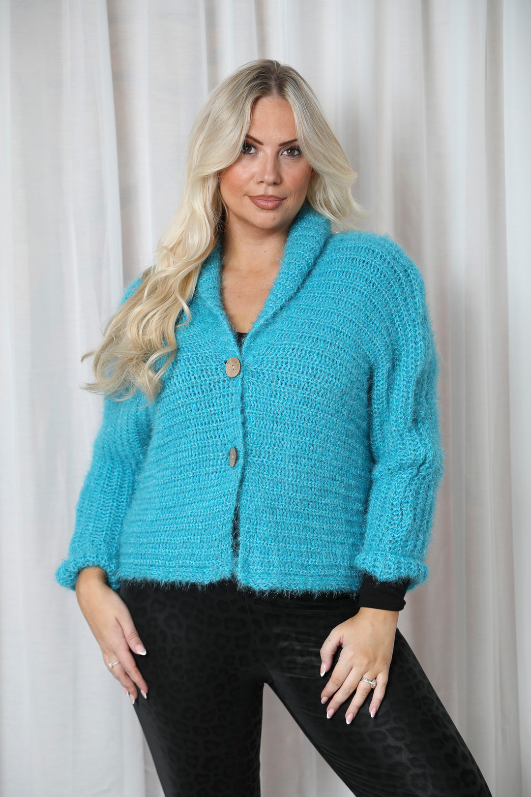 Millie Fluffy Cardigan Turquoise