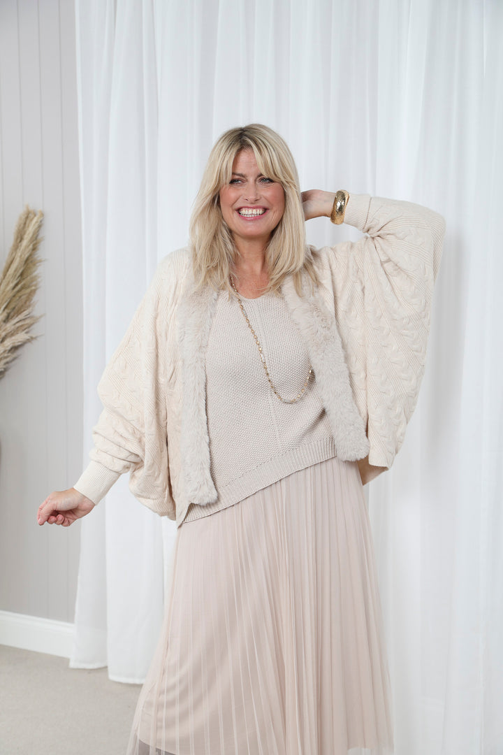 Ania Faux Fur Cardigan Cream