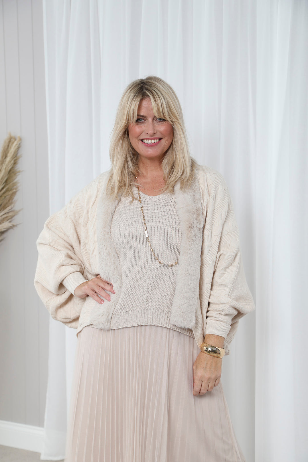 Ania Faux Fur Cardigan Cream