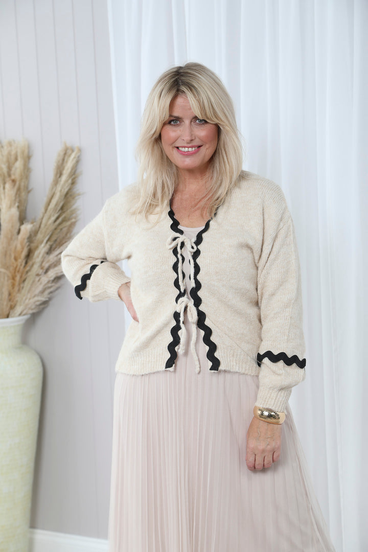 Isla Tie Front Cardigan Beige