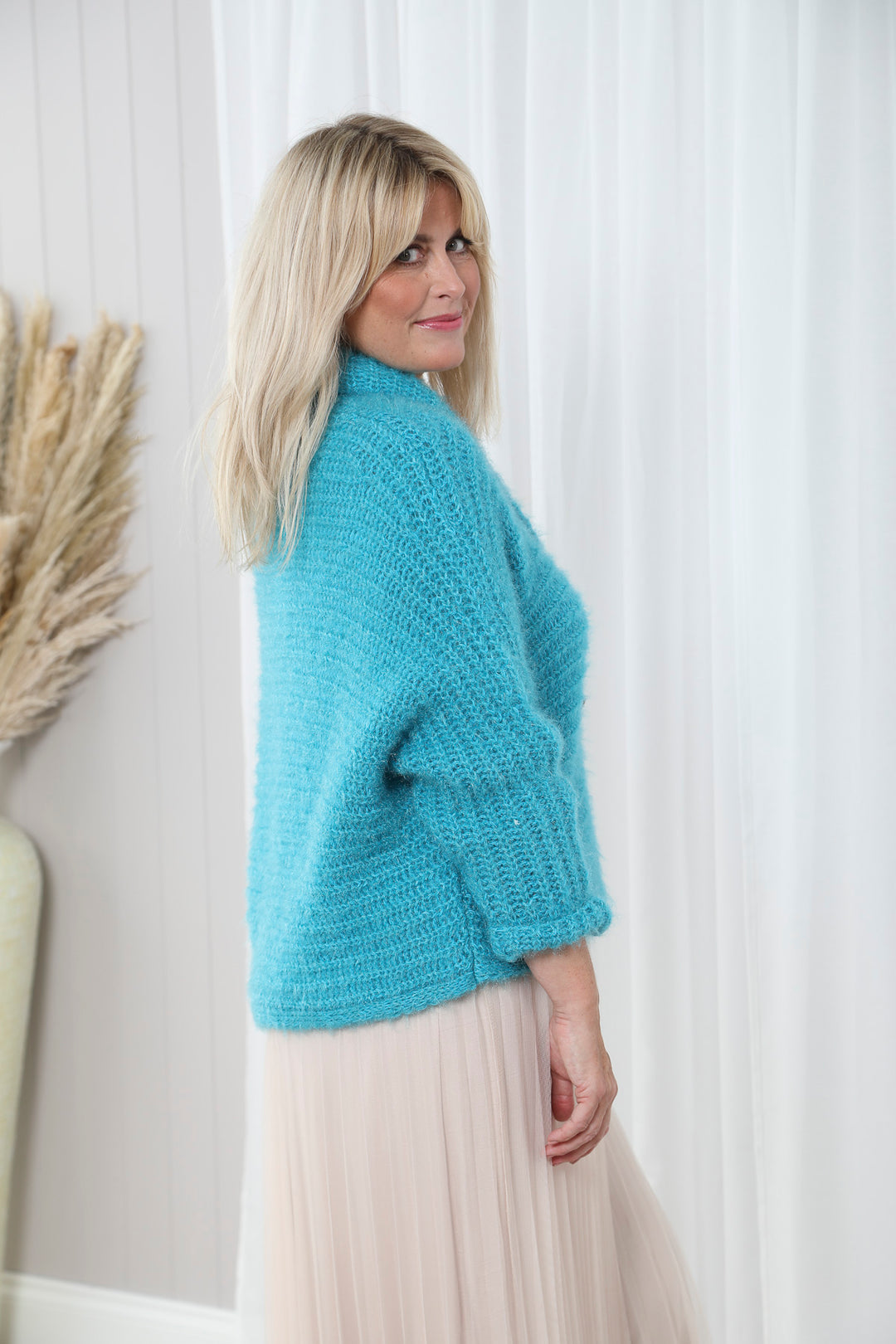 Millie Fluffy Cardigan Turquoise