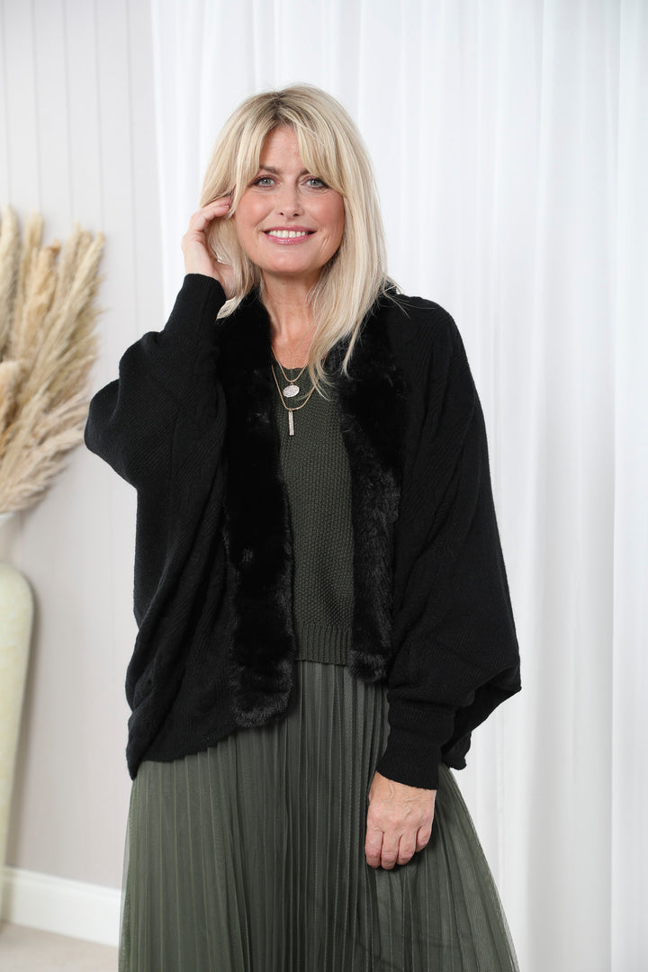 Ania Faux Fur Cardigan Black