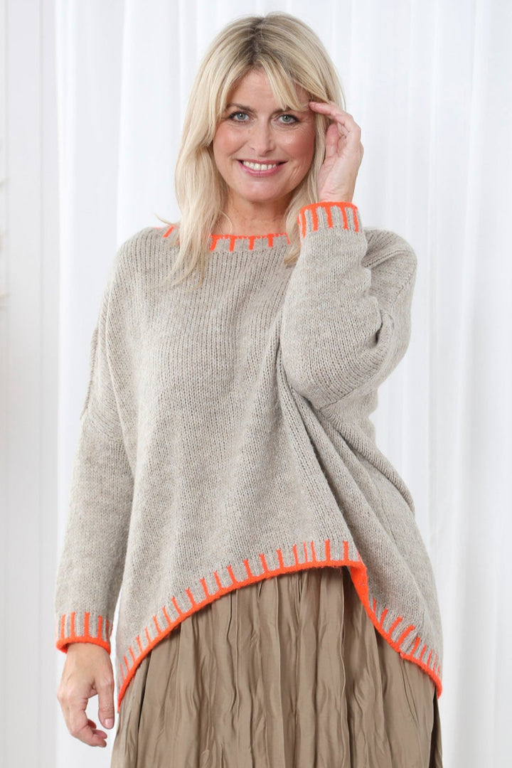 Oversized Stitch Jumper Beige/Orange