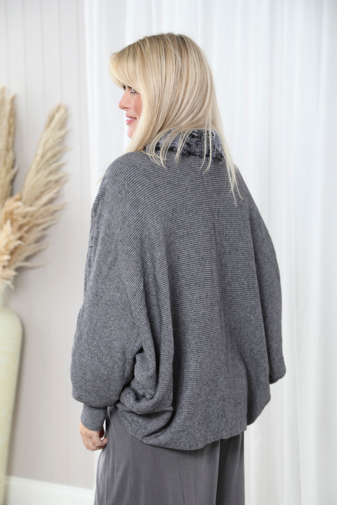 Ania Faux Fur Cardigan Grey