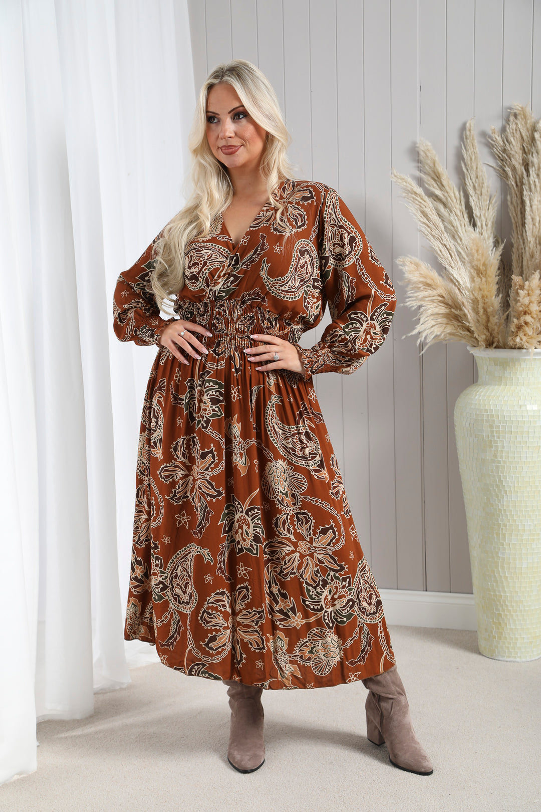 Florence Cuffed Maxi Dress Caramel