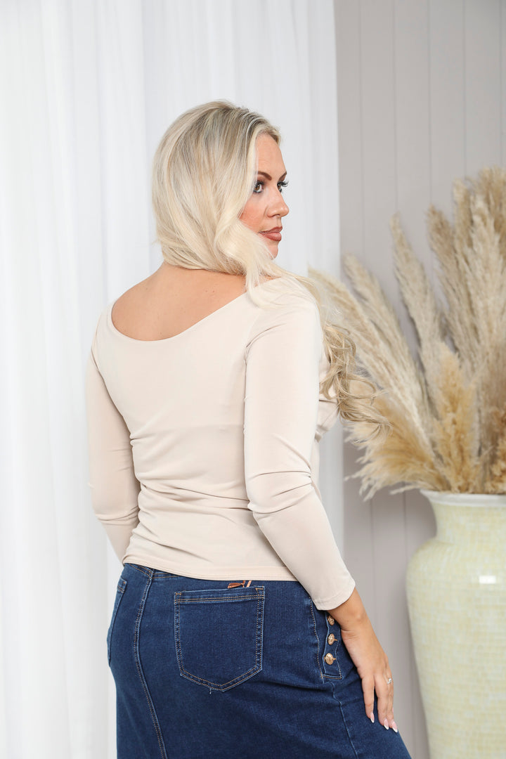 Octavia Cowl Neck Top Beige