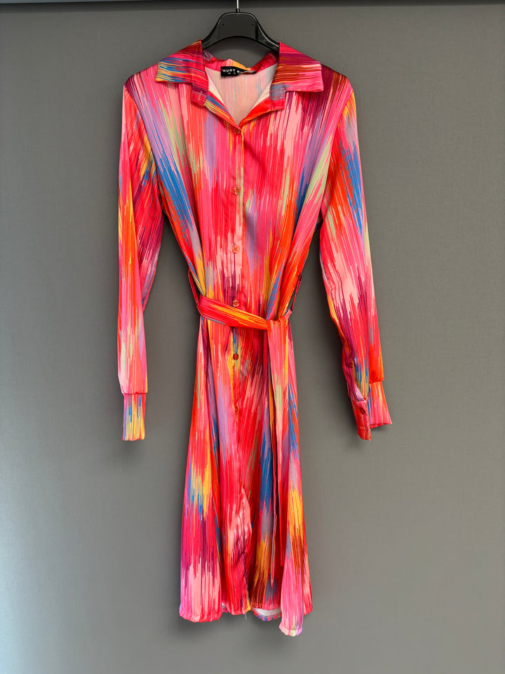 Rainbow Abstract Shirt Dress Pink