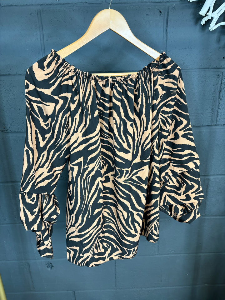 Zebra Print Gypsy top Tan