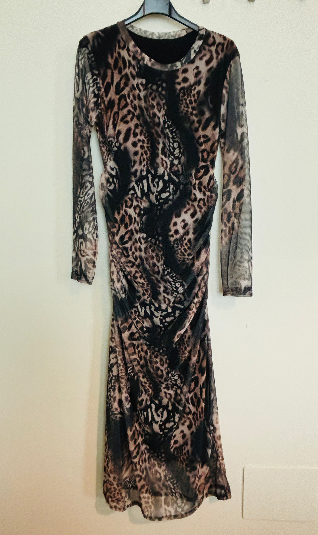 Print Mesh Maxi Dress Charcoal