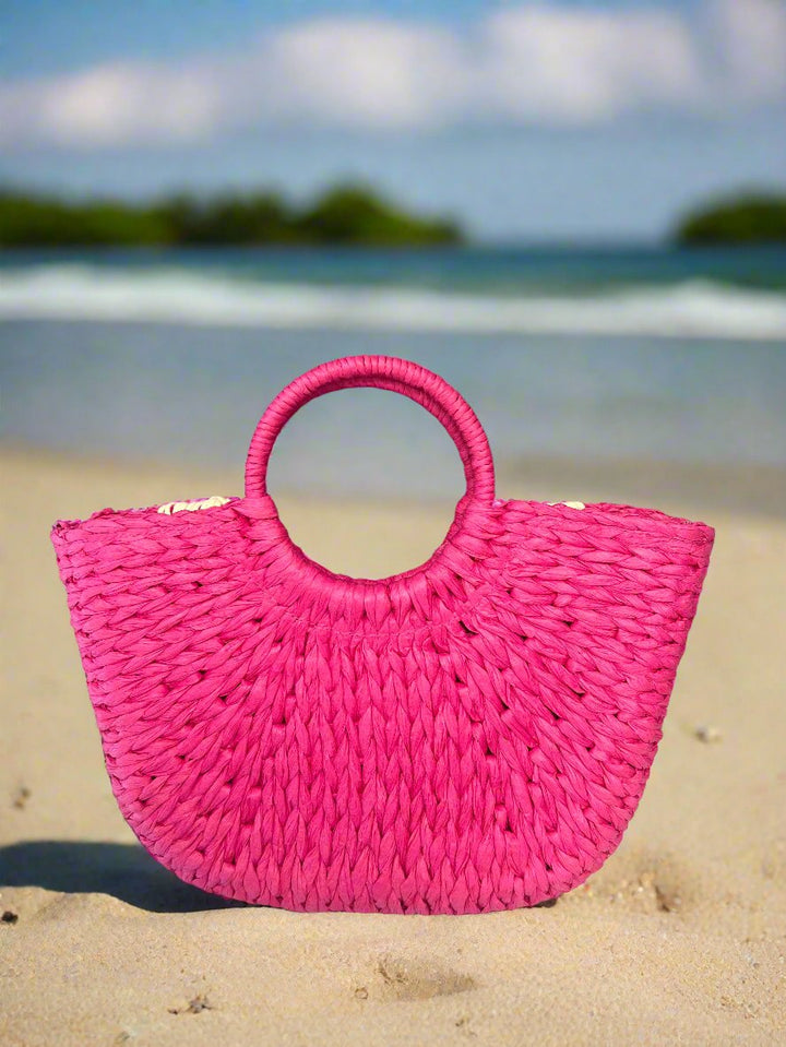 Fuchsia Straw Bag with tassels