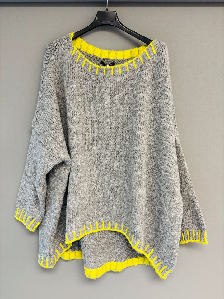 Oversized Stitch Jumper Grey/Yellow