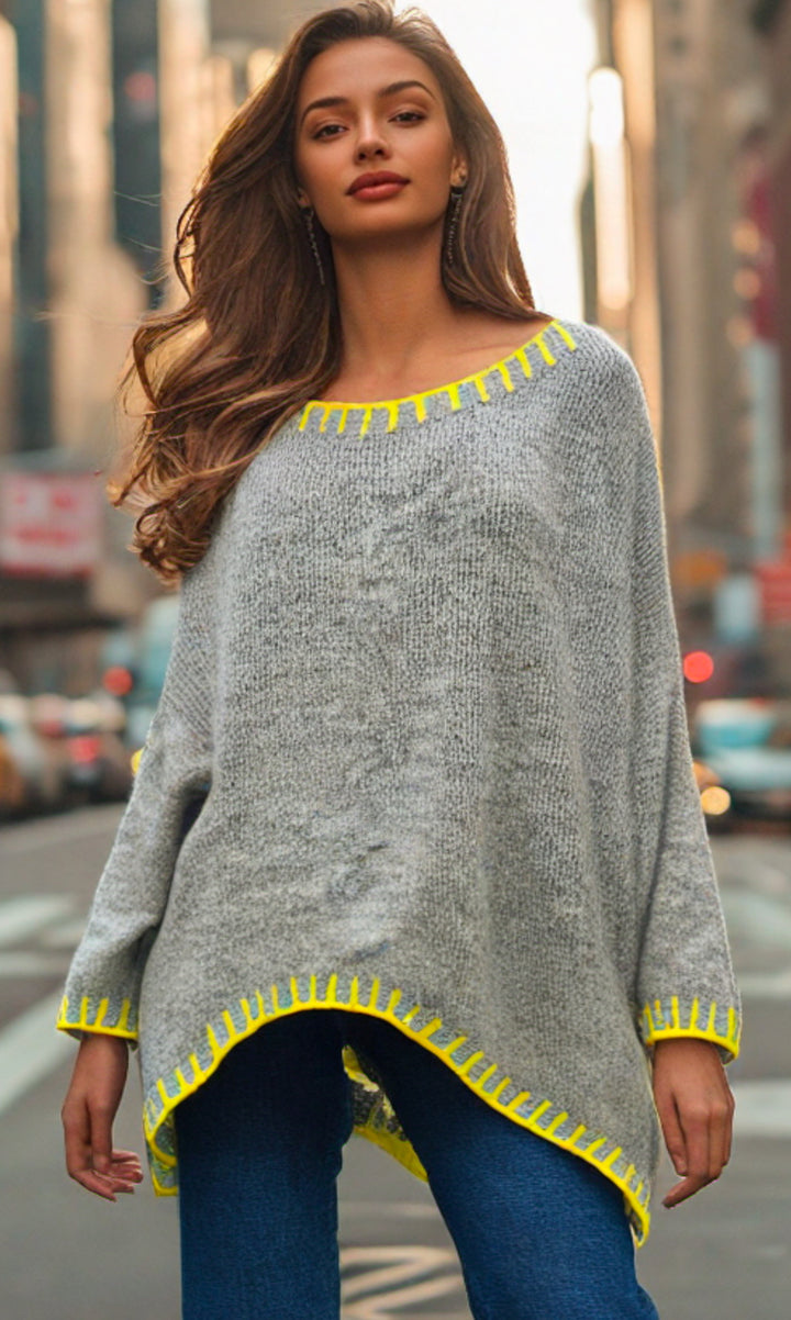 Oversized Stitch Jumper Grey/Yellow