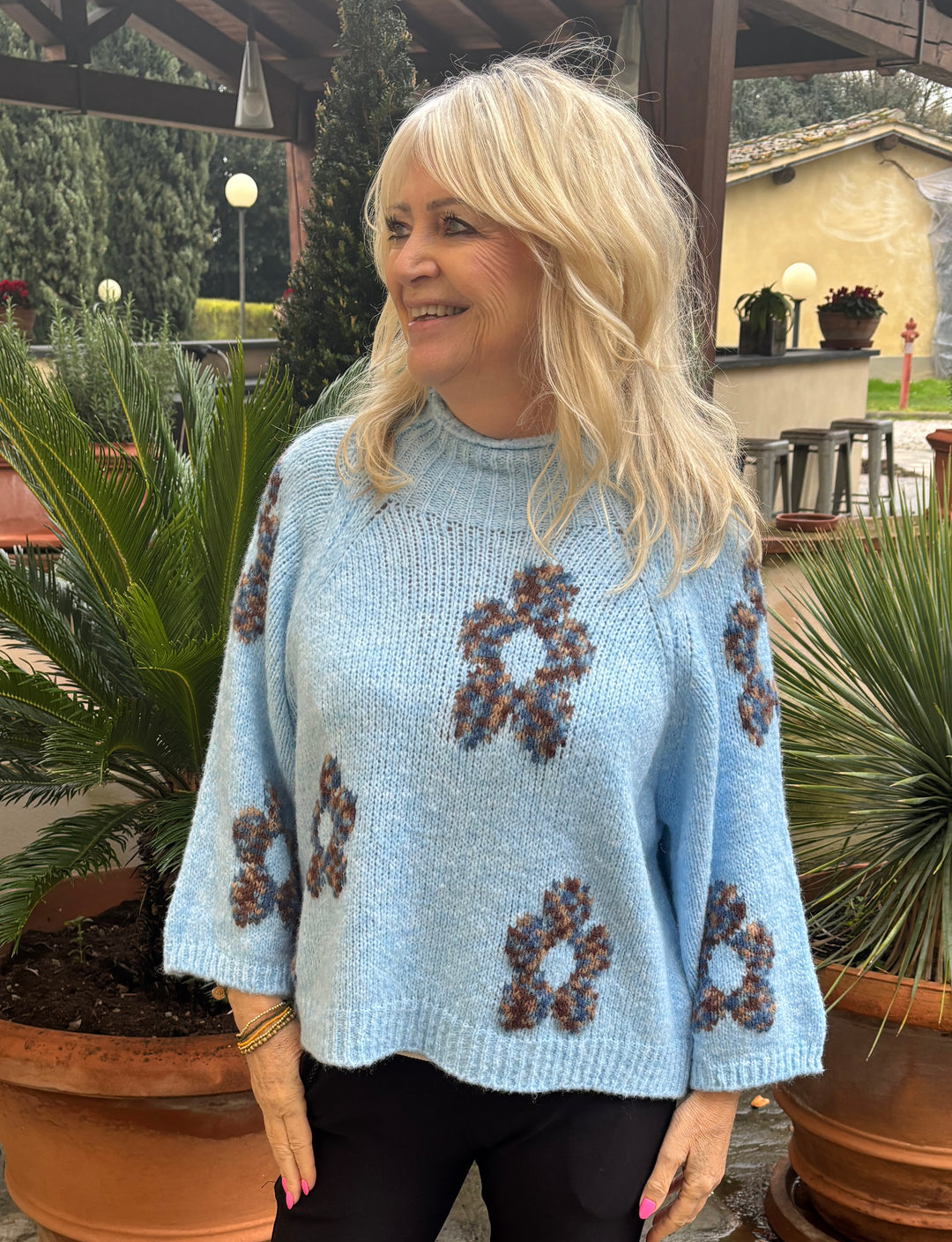 Angie Flower Jumper Light blue