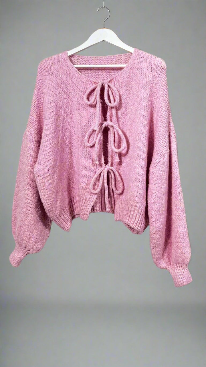 Tie Front Cardigan Pink