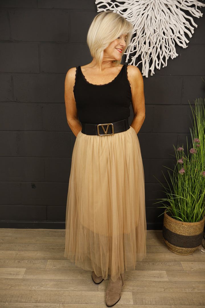 Tulle Maxi Skirt Beige