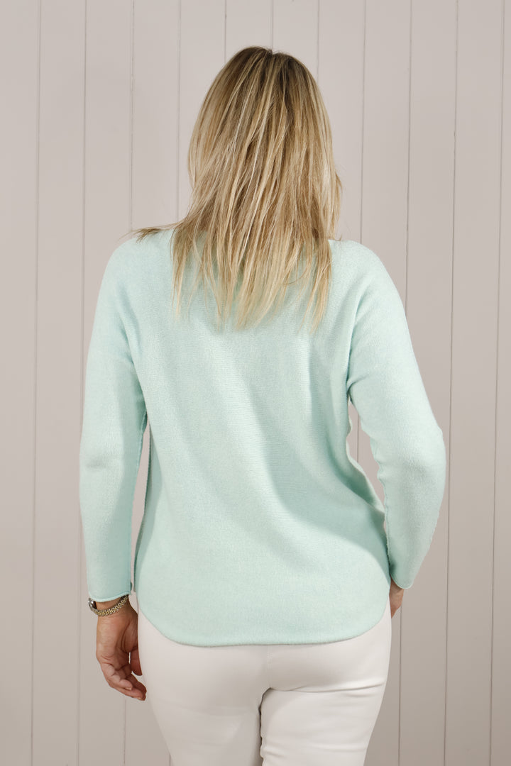 Curved Hem V Neck Jumper Mint