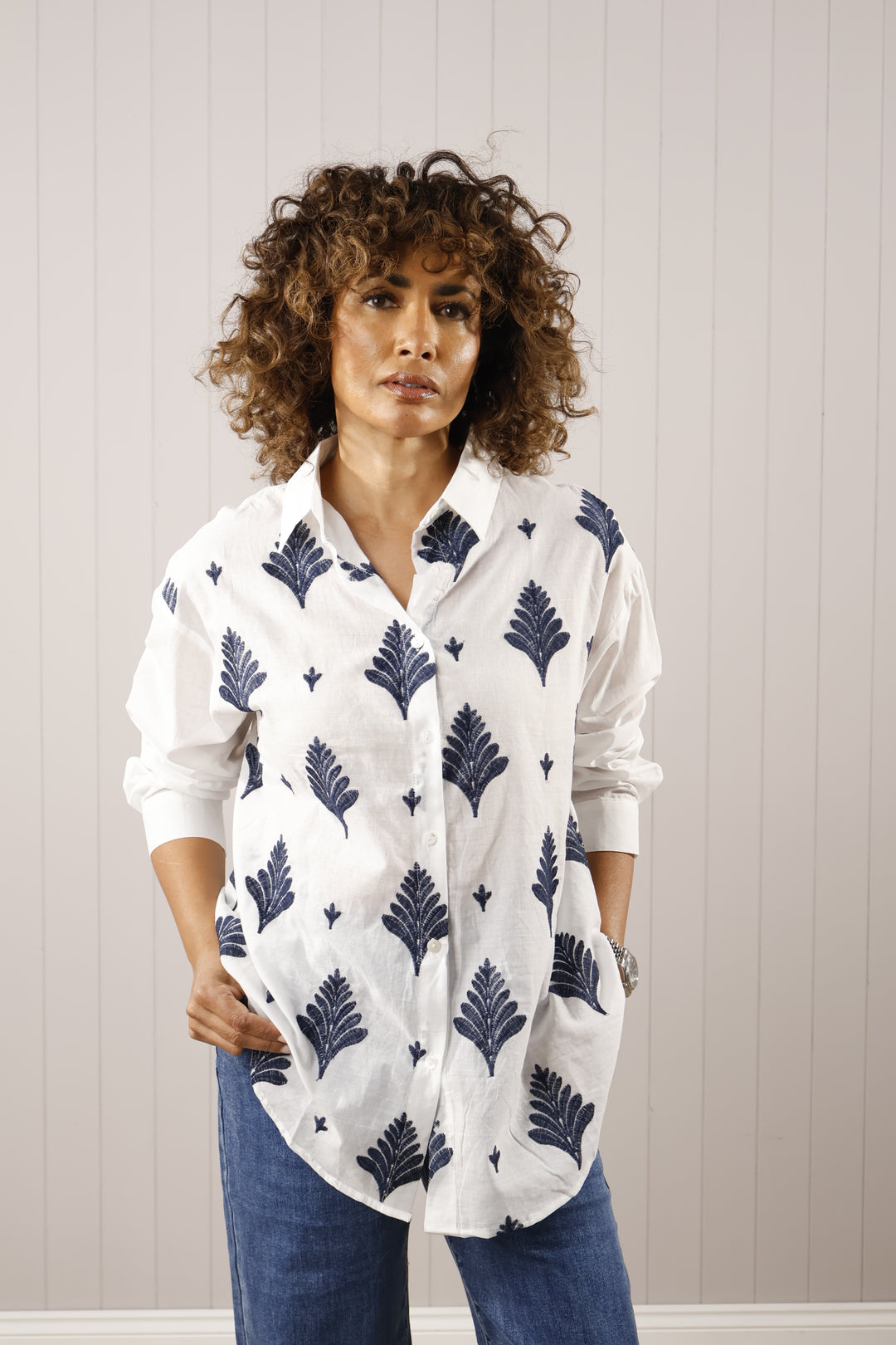 Viola Leaf Shirt Navy