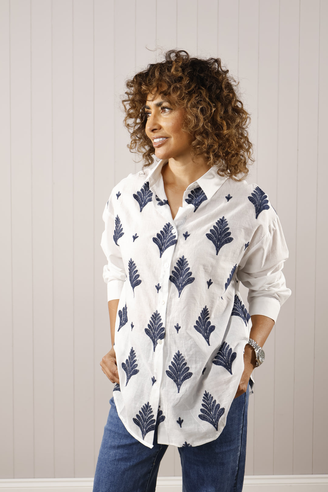 Viola Leaf Shirt Navy