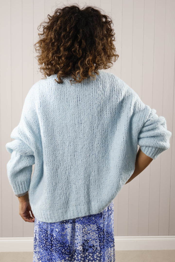 Tie Woollen Cardigan Light Blue