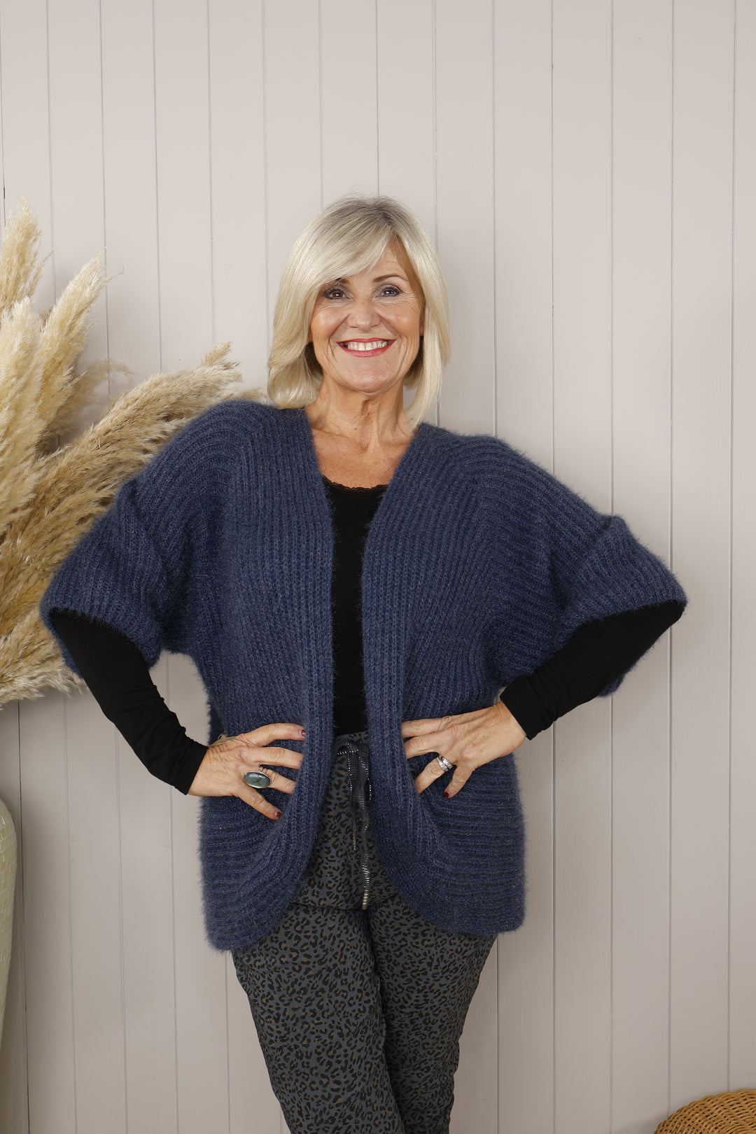 Fluffy Batwing Cardigan Denim