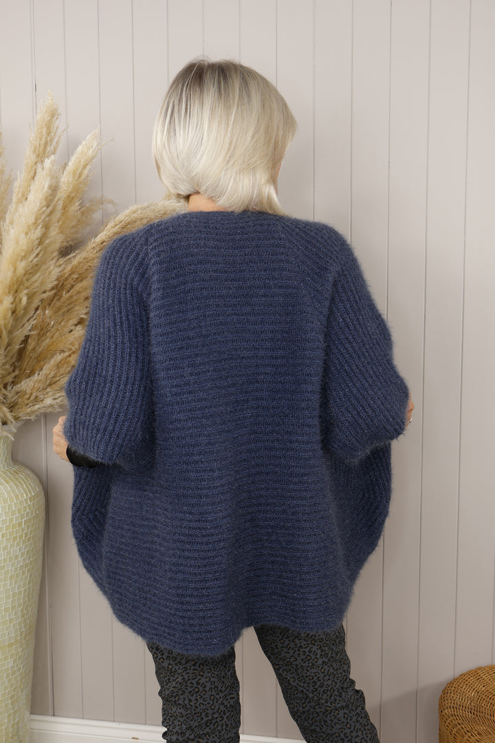 Fluffy Batwing Cardigan Denim