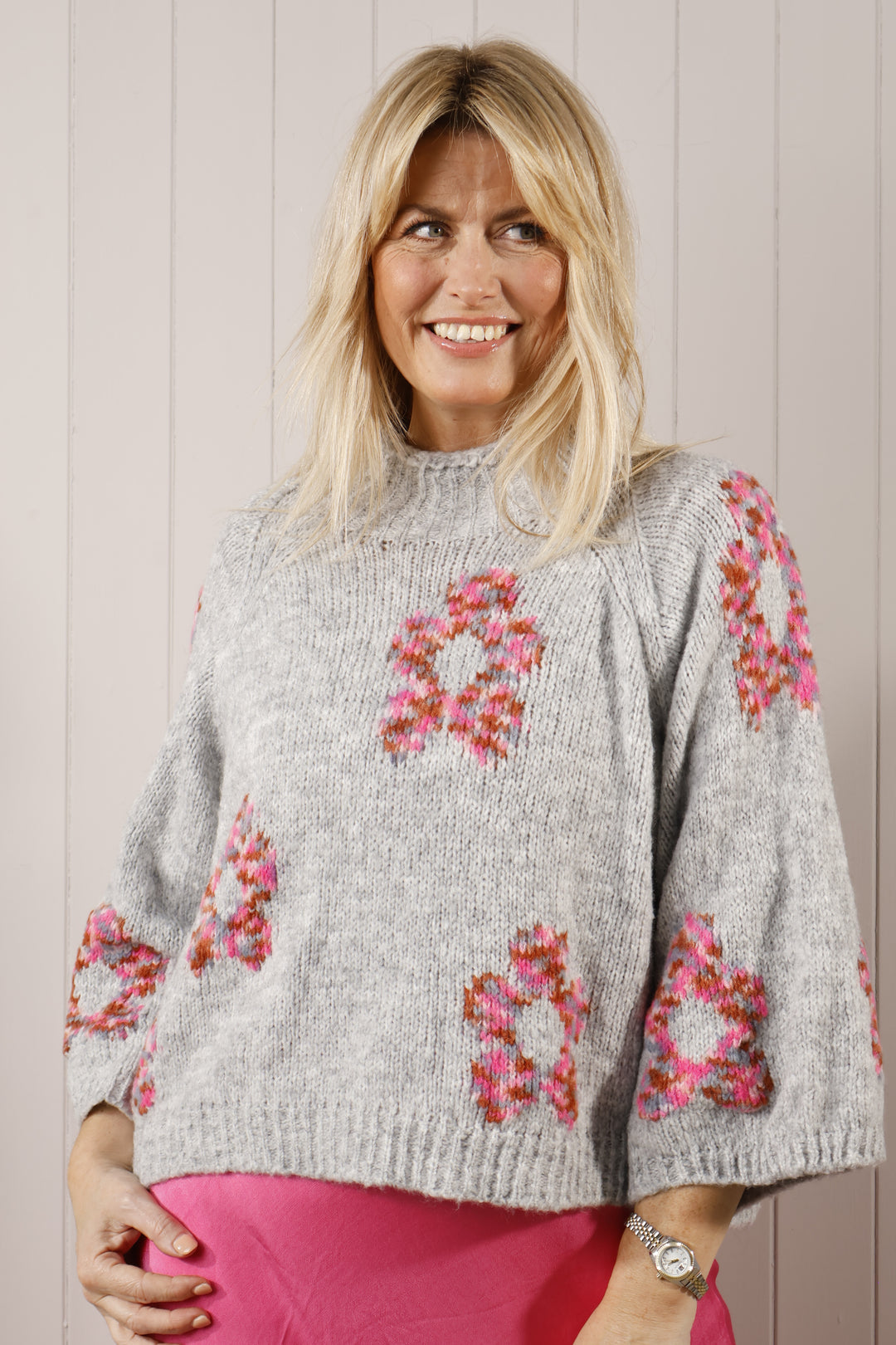 Angie Flower Jumper Grey