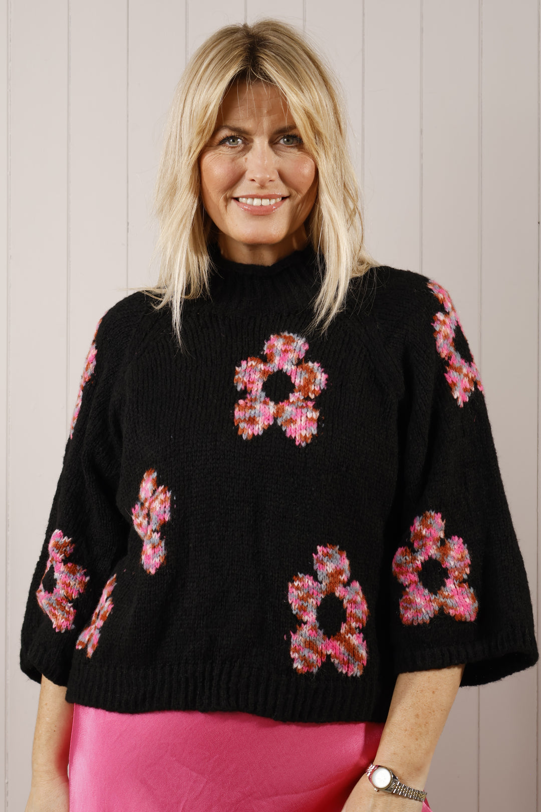 Angie Flower Jumper Black