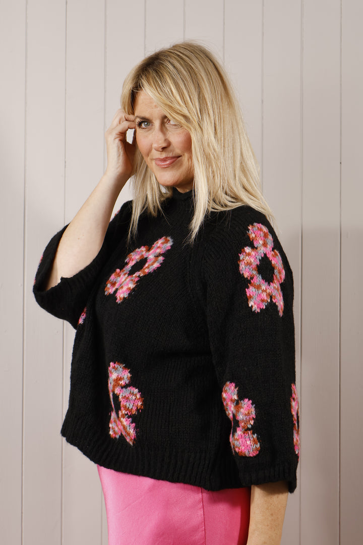 Angie Flower Jumper Black