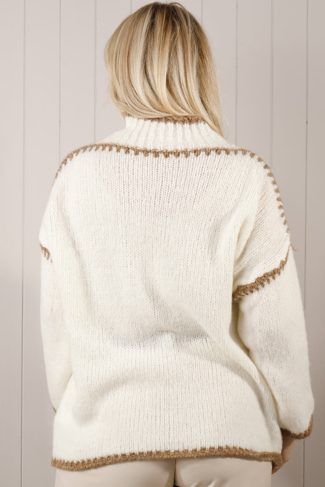 Funnel Neck Stitch Jumper Cream/Tan