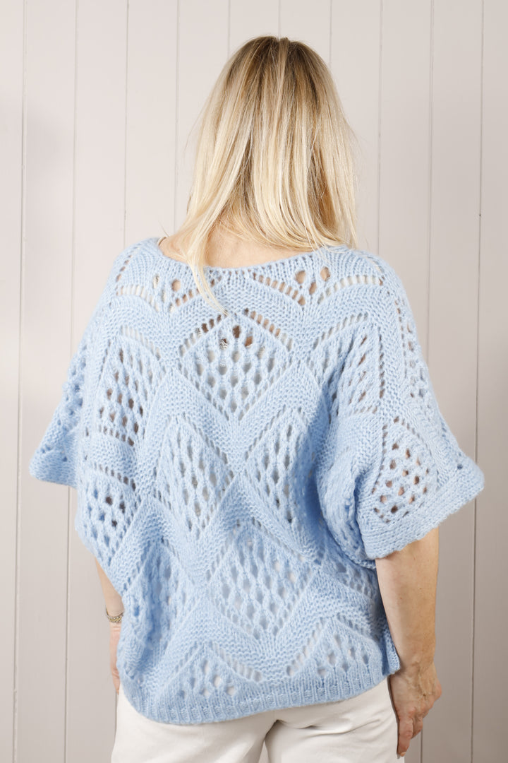 Aven Open Knit Jumper Spring Blue