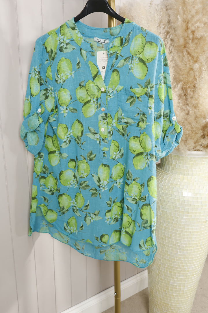 Lemon print Blouse Turquoise