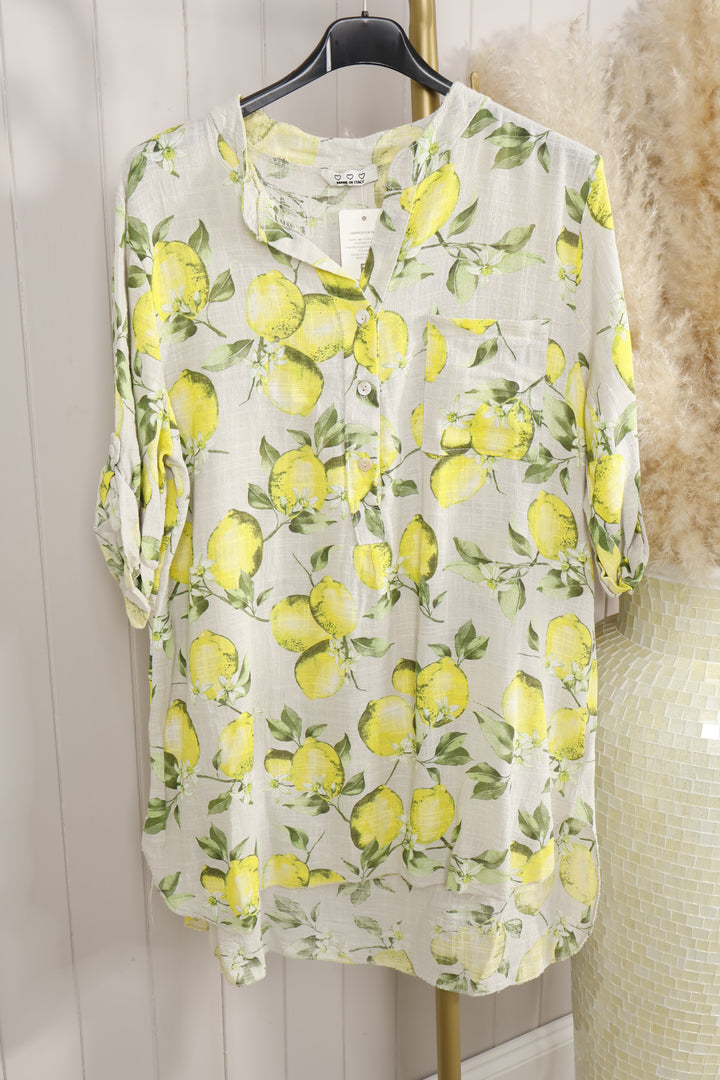 Lemon print Blouse Beige