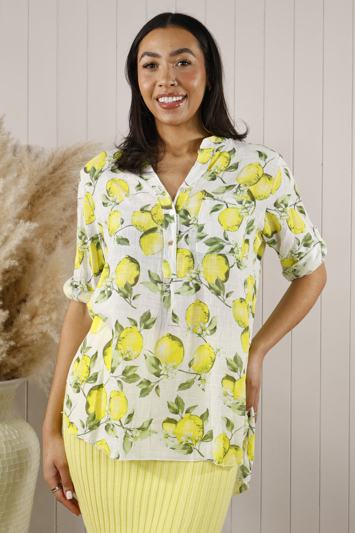 Lemon print Blouse Beige