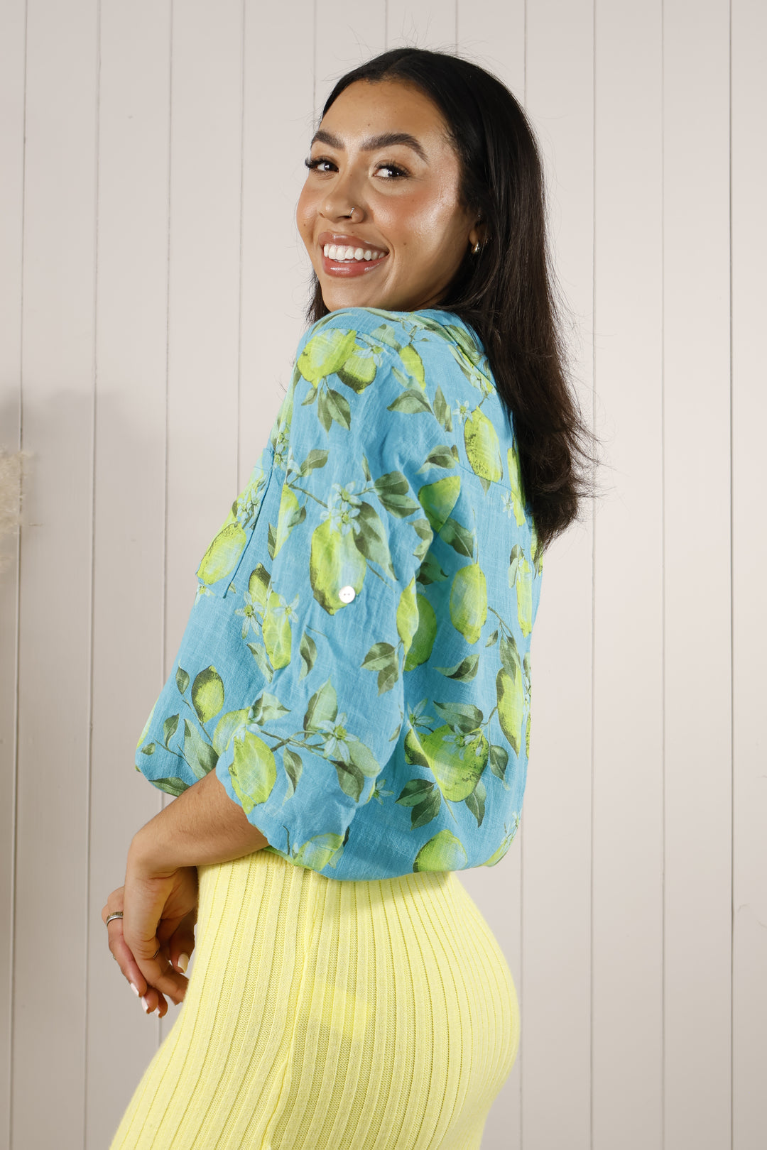 Lemon print Blouse Turquoise