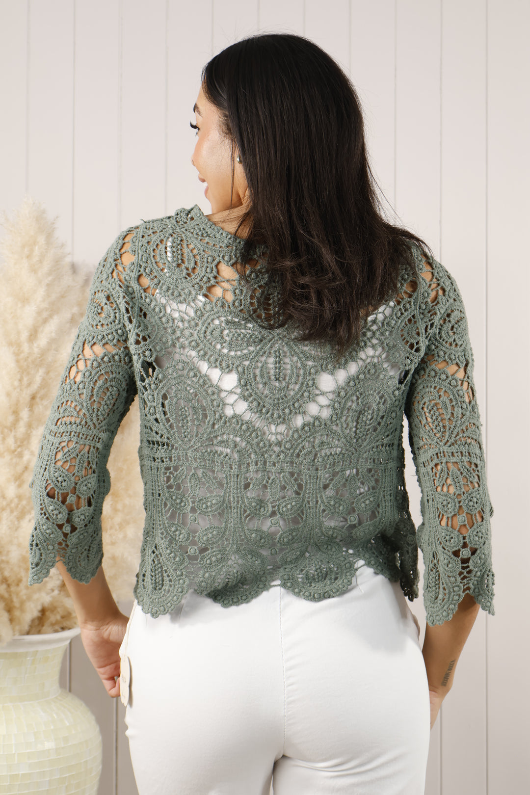 Cyra Crochet Cardigan  Khaki