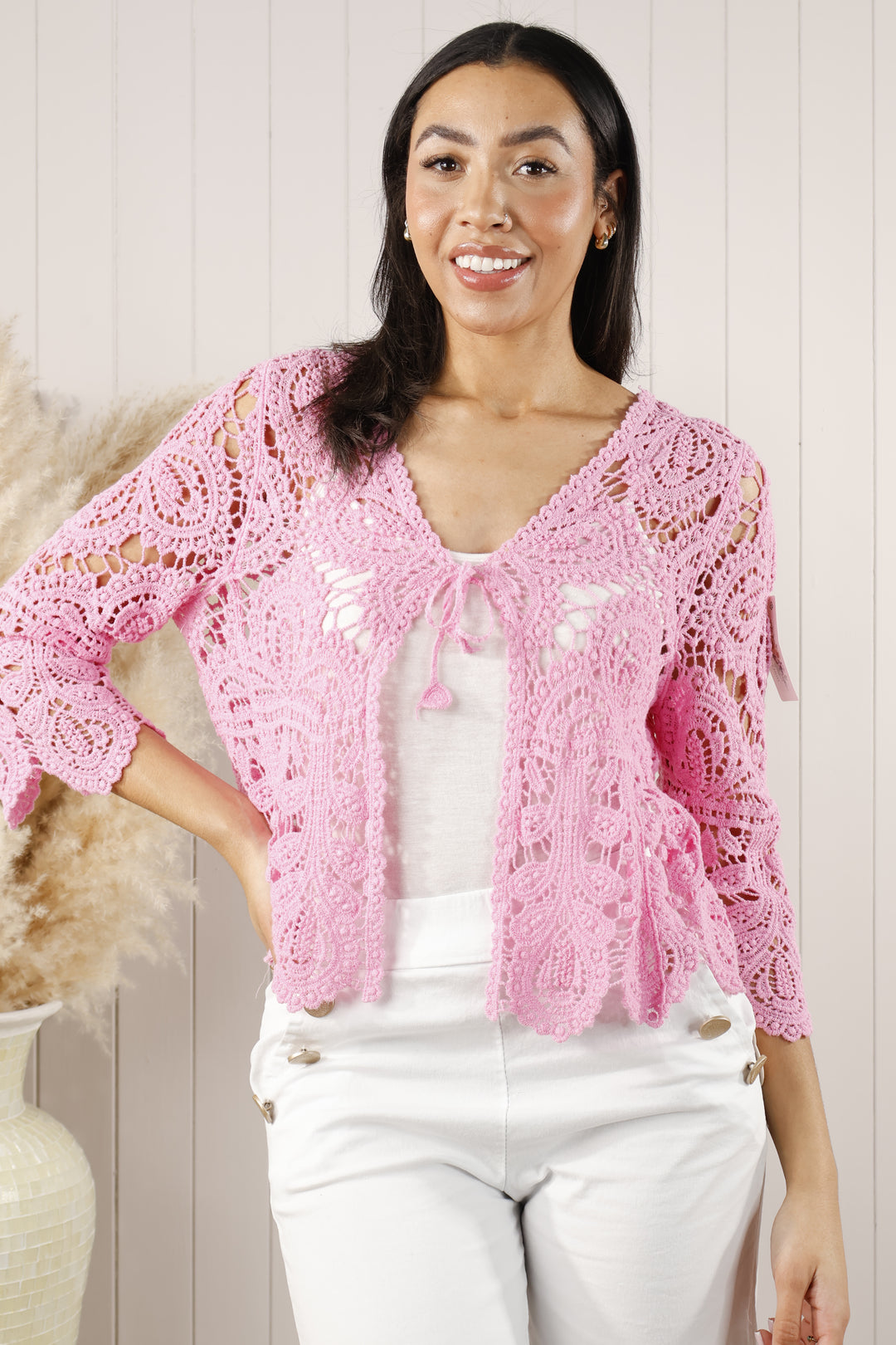 Cyra Crochet Cardigan Pink