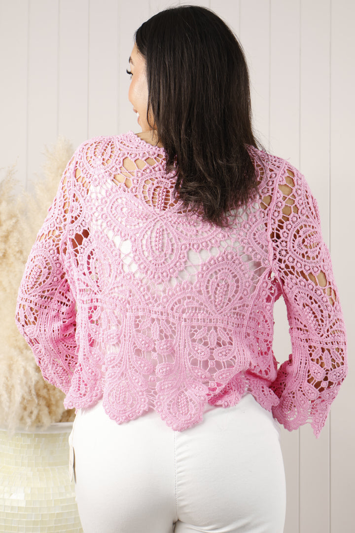 Cyra Crochet Cardigan Pink